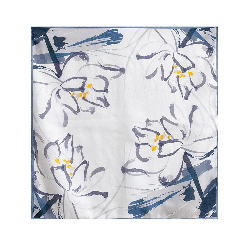 53Cm Satin Blue Printed Silk Neck Small Square Scarf 100 Mulberry Silk Scarf OL Versatile New Silk Scarf