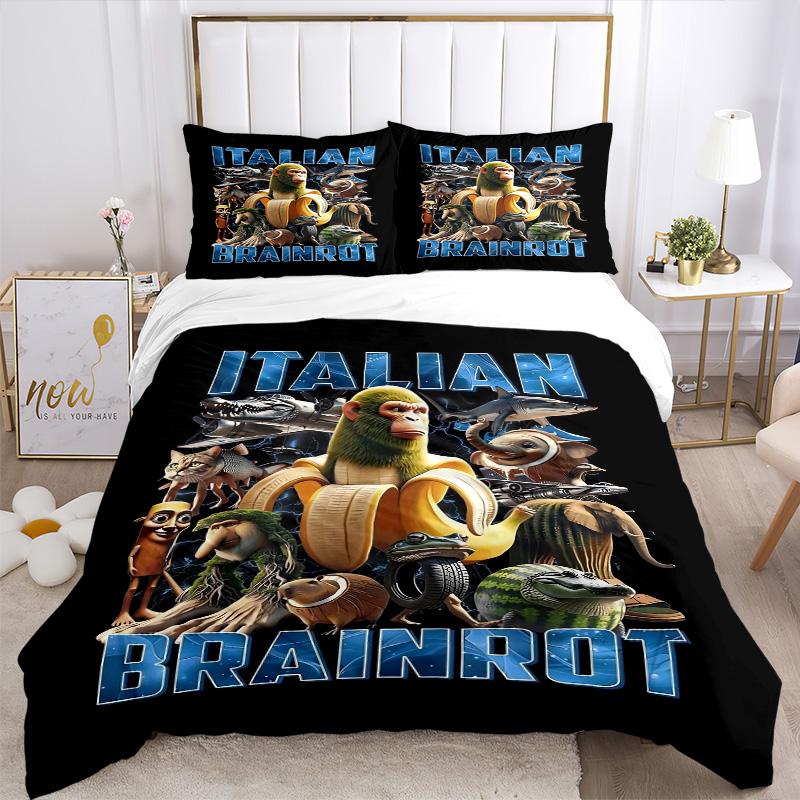 Italian Monkey Banana Scene Print 3Pcs Bedding Setduvet Cover With 2 Bedropillowcase Home Birthday Gift