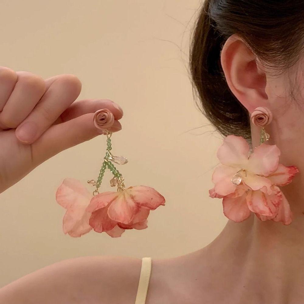 Glass Crystal Flower Dangle Earrings Sweet Petals Stud Earrings Fashion Beach Earrings Party
