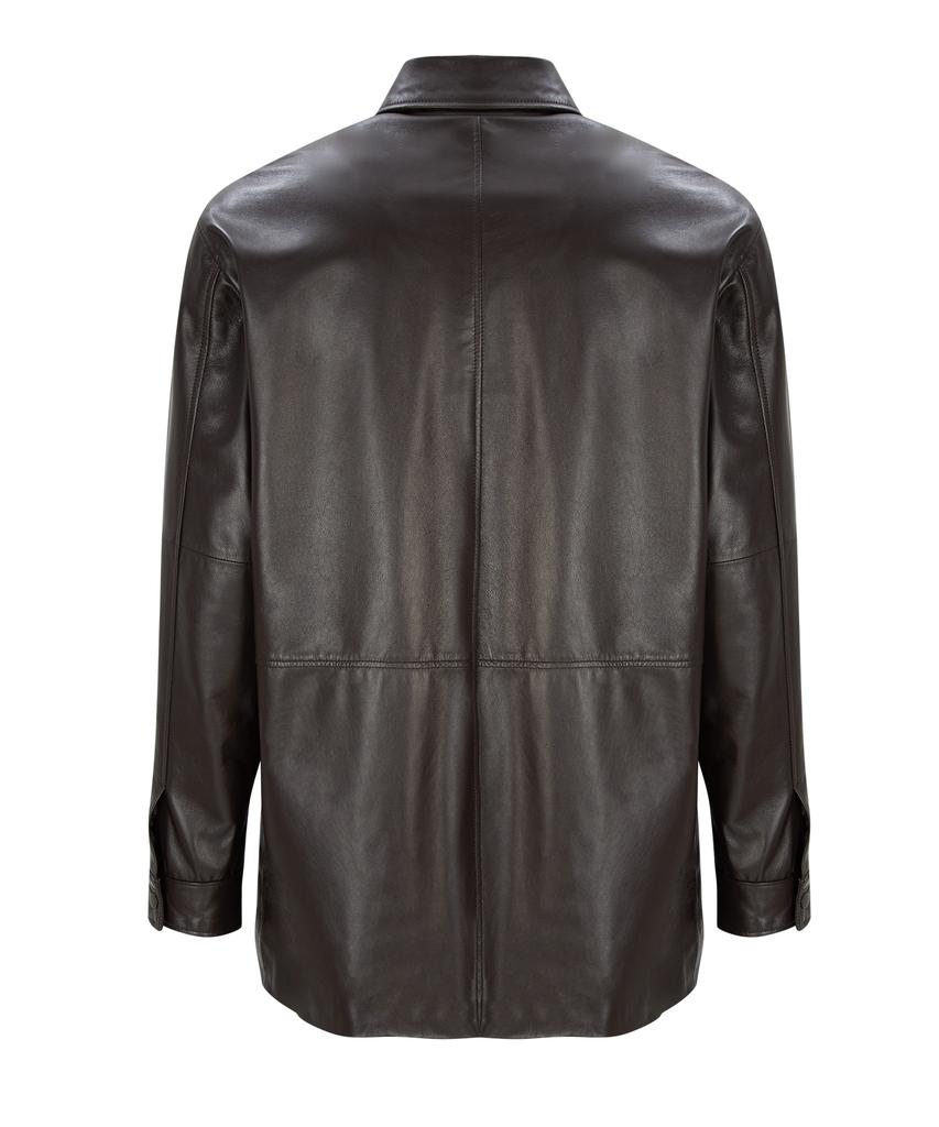Bttb Real Leather Midi Shirt Jacket (Dark Brown)