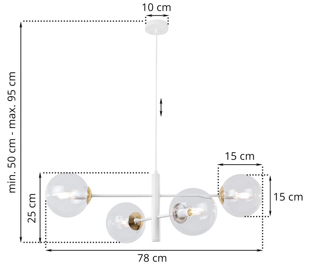 Vicenza Hanging Lamp White And Gold 4-Flat Clear Lamp E14
