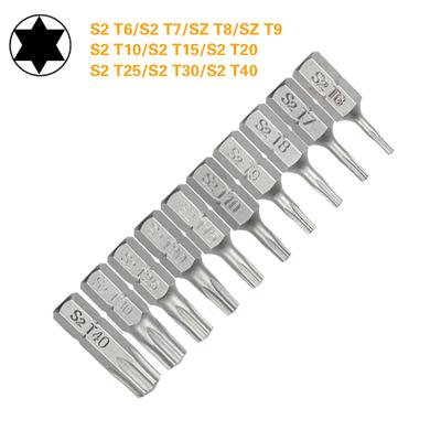 Набор бит-отверток Torx 1 дюйм T6 T7 T8 T9 T10 T15 S2 сталь 1/4 дюйма 6,35 мм шестигранный хвостовик электрические биты-отвертки для электроинструментов