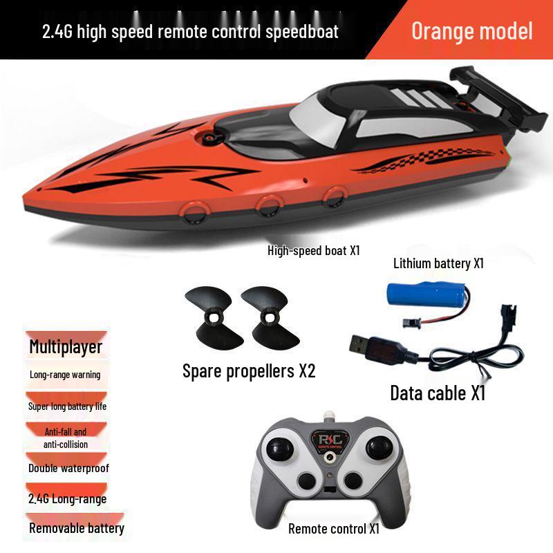 High-Speed Dual-Motor RC Boat - Waterproof Twin-Propeller Speedboat Toy for Kids