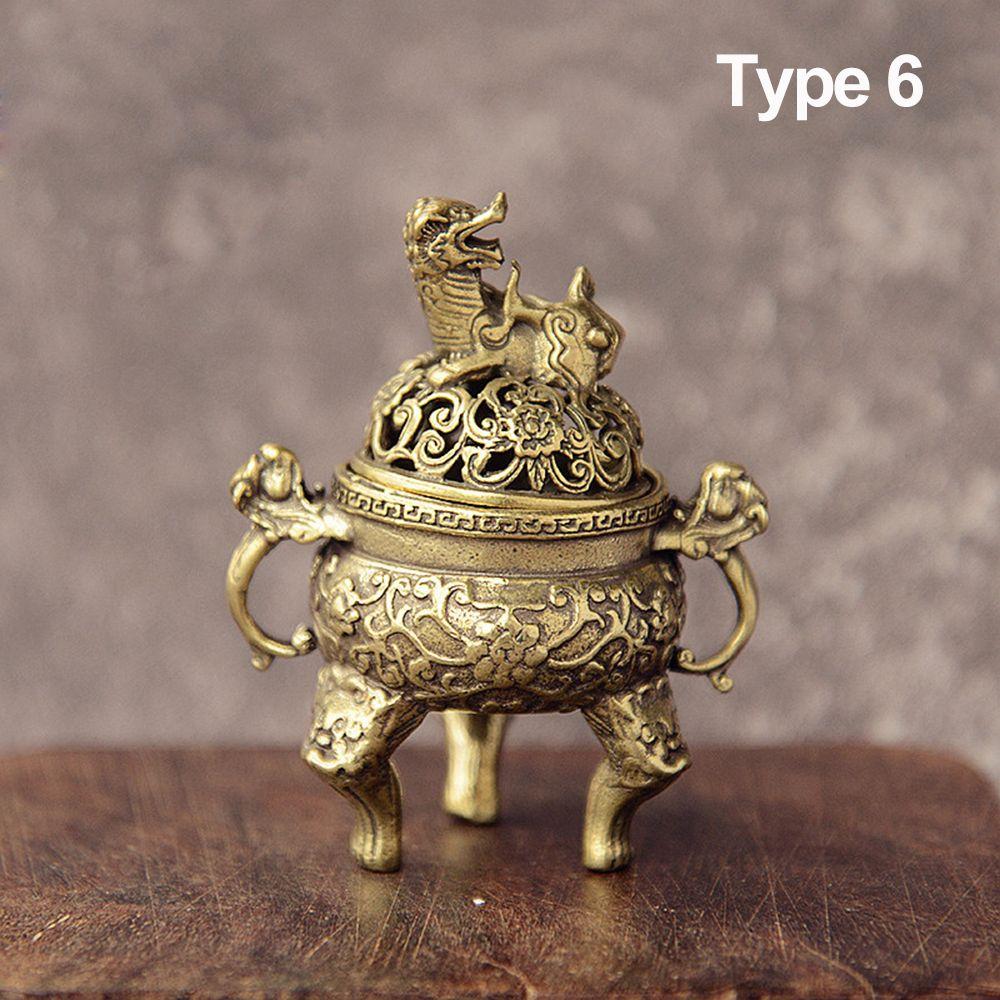 Desktop Ornaments Home Decoration Retro Brass Censer Hollow Lotus Incense Burner Mini Qilin Head