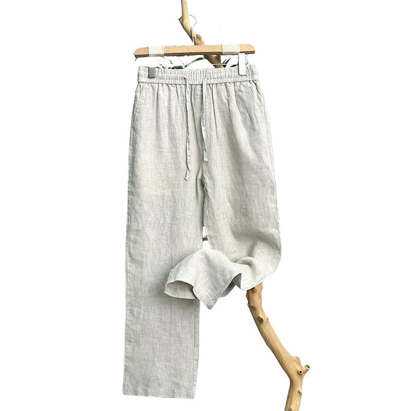 Летние мужские льняные дышащие однотонные льняные облегающие свободные прямые повседневные брюки из льна
