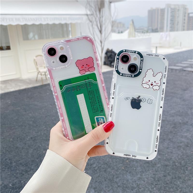 Чехол-кошелек с мультяшным кроликом и медведем для Iphone 14 13 Pro Max 11 12 Xr Xs X 8 7 Plus Se2, мягкий чехол для телефона с карманом для фотокарточек