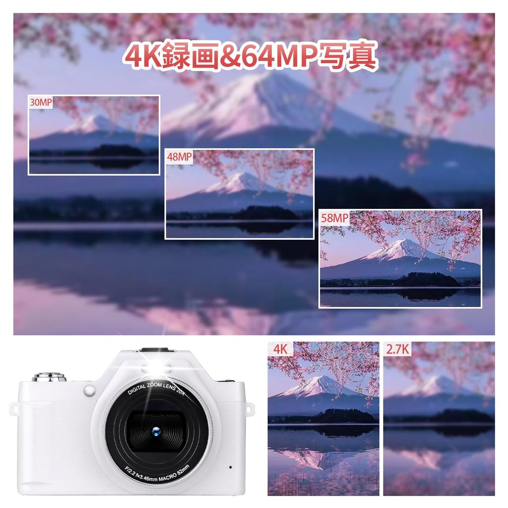 4K Digital Camera with Autofocus, 4K Video Recording, 58MP, 16X Digital Zoom, Compact, 2.8-inch Large Screen, Two Lightweight Cameras, Perfect for