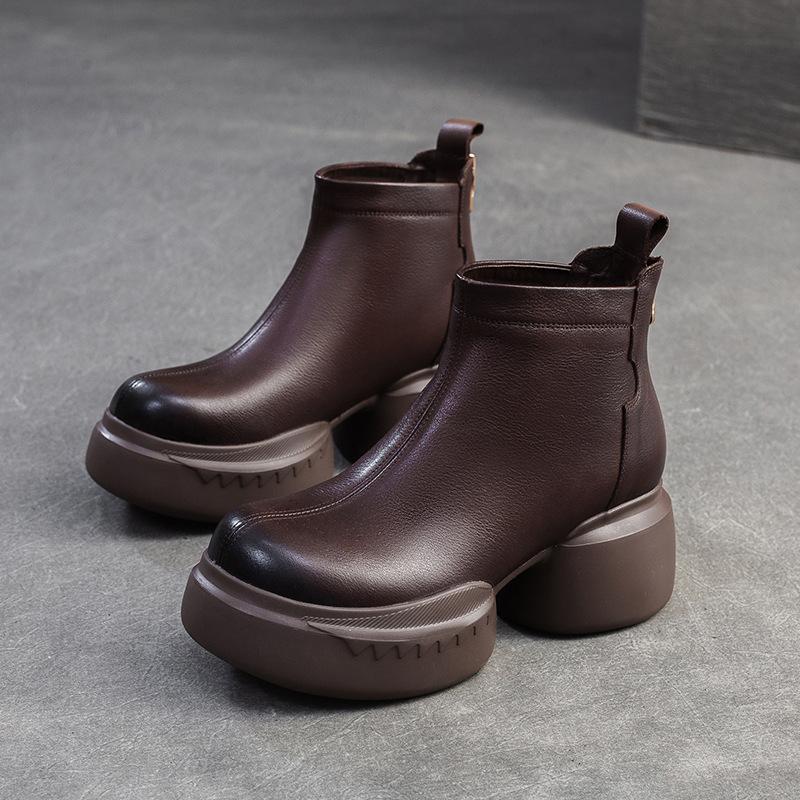 Fashion GKTINOO Genuine Leather Ankle Boots Women Shoes 2025 New Autumn Winter Round Toe Square Heel Zip Handmade Leisure Women Boots