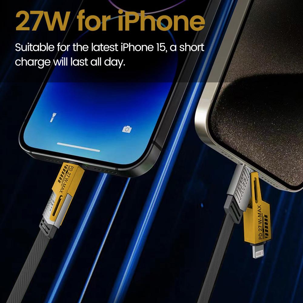 2 в 2 PD 65 Вт 27 Вт USB-кабель Type C с двумя разъемами Lighting Mecha Style для быстрой зарядки USB-кабелем C для iPhone 15 Samsung Xiaomi