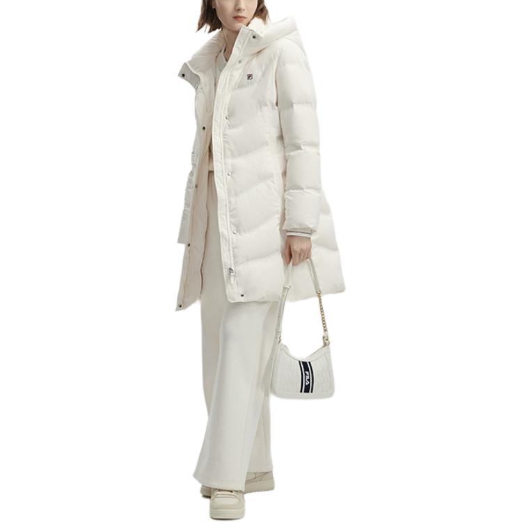 Fila Официальная зимняя новинка 2023 года, женская теплая куртка средней длины с пуховым наполнителем, верхняя одежда, цвет парного белого F11W341910F-IV