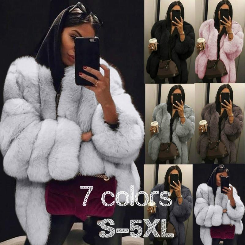 Winter Fashion Women Long Sleeve Outwear Fox Fur Warm Solid Color Thick Coat