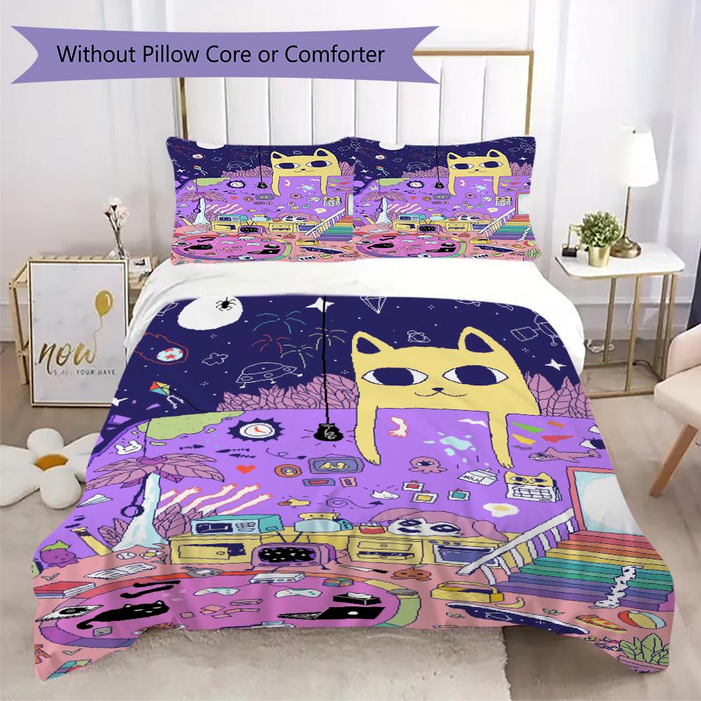 OMORI Theme Pattern Bedding,Quilt Set Quilt Cover Pillowcase Home Birthday Gift (1*duvet cover+2*pillowcase,without core)XSJT0917167