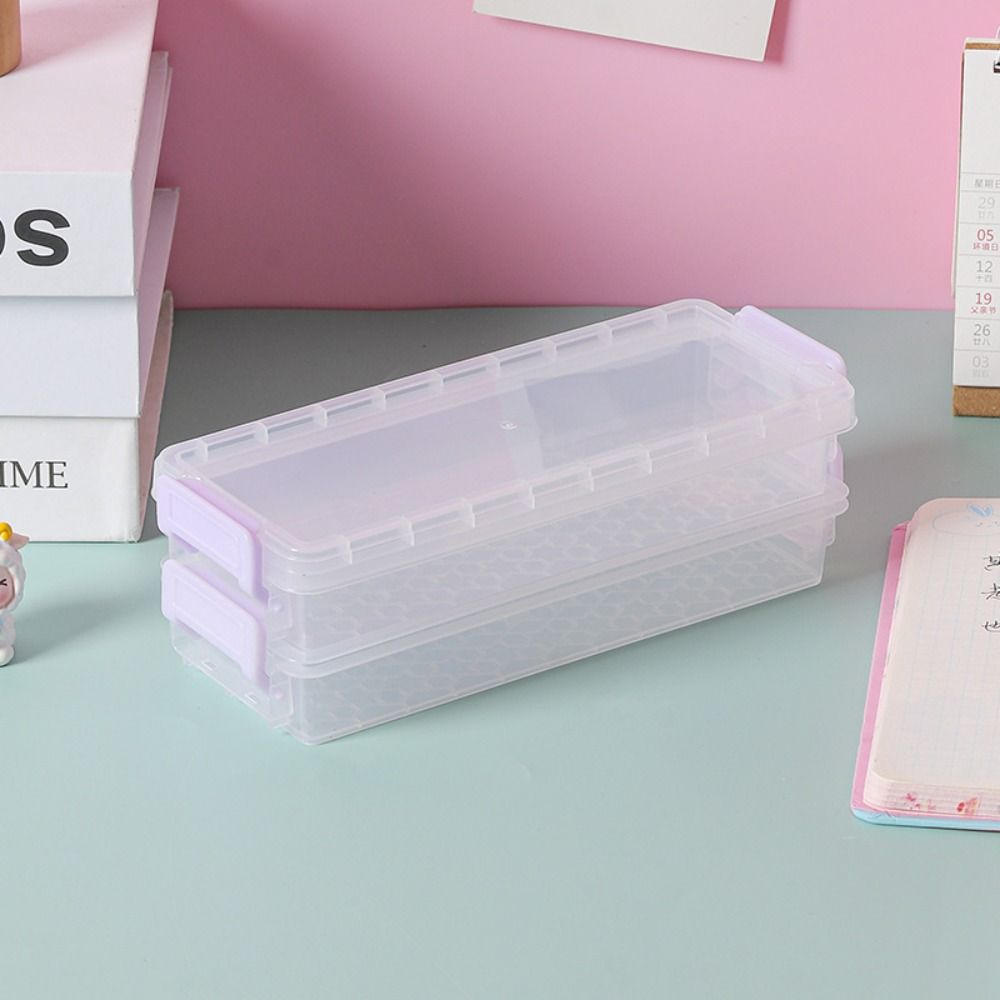 Portable Transparent Double-layer Pencil Case Large Capacity Multi-function Desktop Storage Box Glasses Case Stationery Box