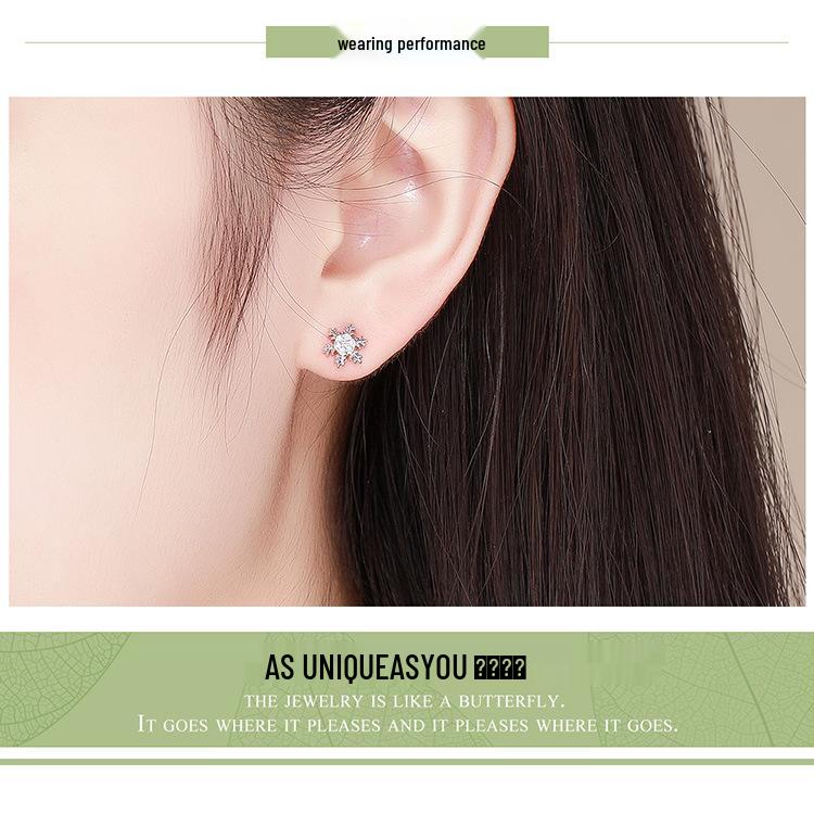 Европейские и американские рождественские серьги-снежинки из серебра S925, универсальные с покрытием из белого золота BSE009