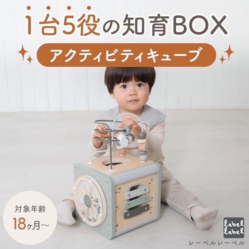 Edute LabelLabel Activity Cube, an educational toy for fingertip play, spatial awareness, and brain training. Includes looping and shape matching. Per