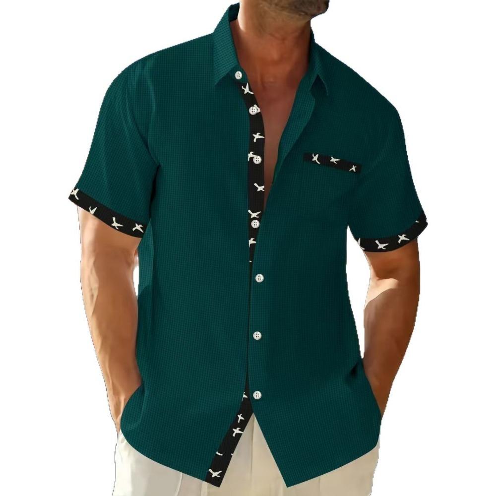 Мужская повседневная рубашка с короткими рукавами и карманом на пуговицах