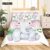 Пододеяльник с изображением слона, милого животного для девочек и мальчиков, декор комнаты Kawaii, цветочные ветки, пододеяльник с изображением слона, фиолетово-голубого цвета