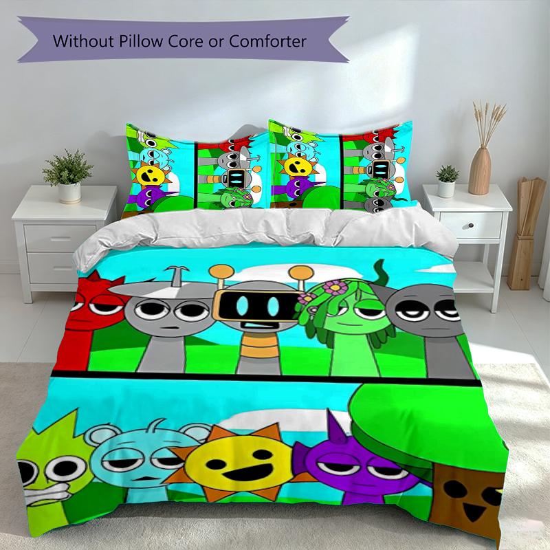3pcs Incredibox Sprunki Duvet Cover Set, Includes 1 Duvet Cover and 2 Pillowcases,Skin-Friendly&Comfortable Fabric,Suitable Bedding Sets