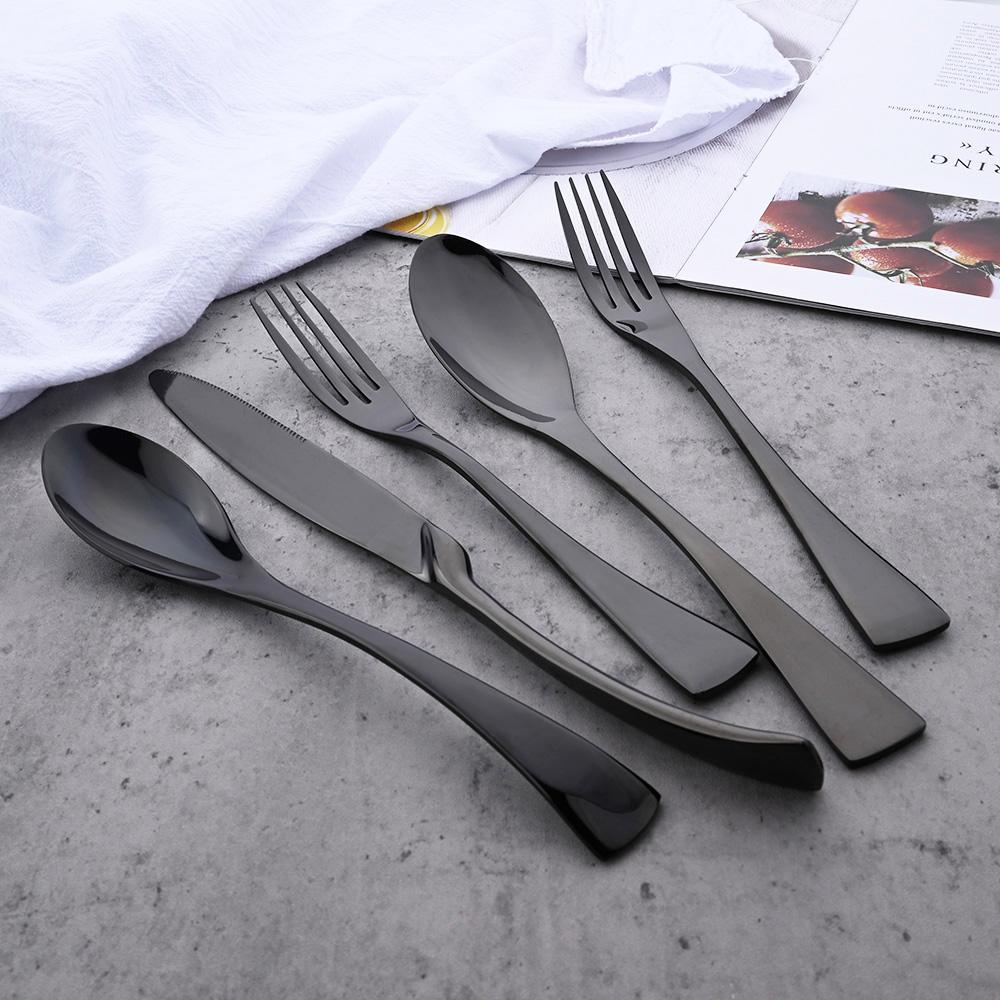 24Pcs Black Dinnerware 18/10 Stainless Steel Flatware Set Steak Knife Fork Spoon Teaspoon Cutlery Set Food Tableware Silverware