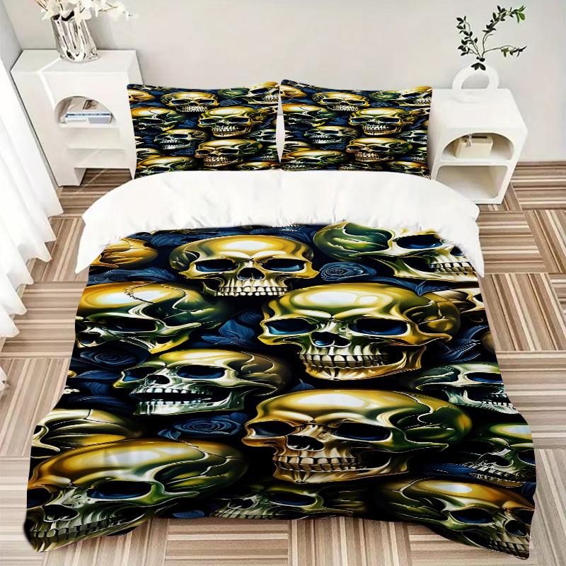 3pcs bedding set Skull Roses Includes 1 Comforter + 2 Pillowcases, Without Pillow Inserts, Soft Comfortable, Lightweight Breathable, Printed