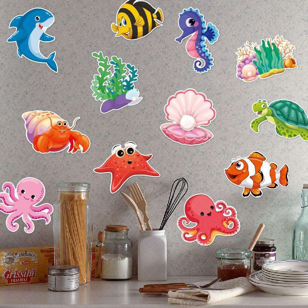 Детский день рождения, наклейки на стену в океанской тематике с дизайном морских звезд, черепах, акул