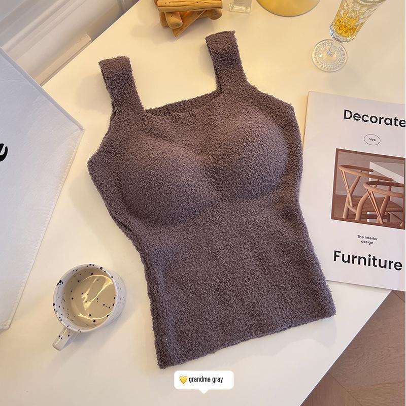 Встроенный жилет-комбинезон из плюша ягненка с нагрудными подушечками — теплый слой без бюстгальтера для осени и зимы