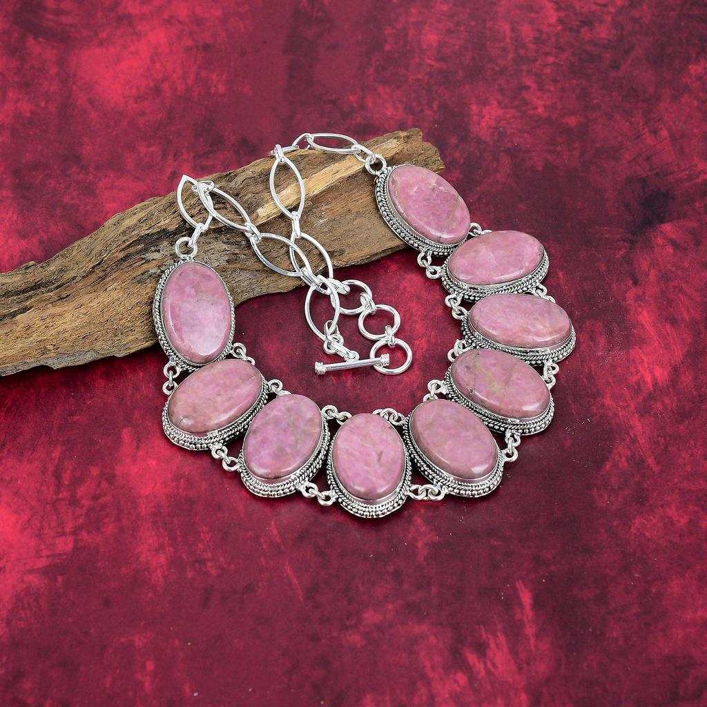 Rhodonite 925 Solid Sterling Silver Necklace Jewelry Set, Gorgeous Gemstone Jewelry Set Handmade Natural Jewelry For Gift