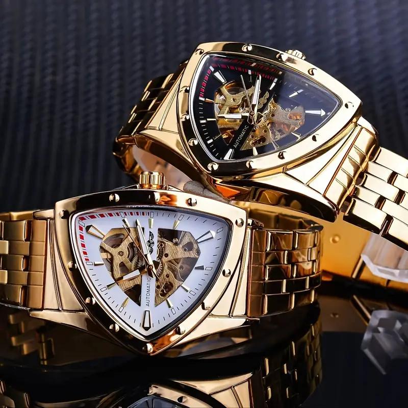 WINNER Треугольные скелетонированные механические часы в стиле стимпанк, швейцарский дизайн, винтажные часы, мужские роскошные автоматические часы из нержавеющей стали для мужчин