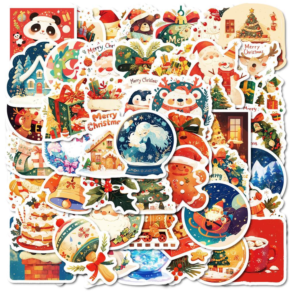 50 Christmas Personality Festive Cartoons Kids Stickers Party Decoration Diy Water Cup Notebook Stickers