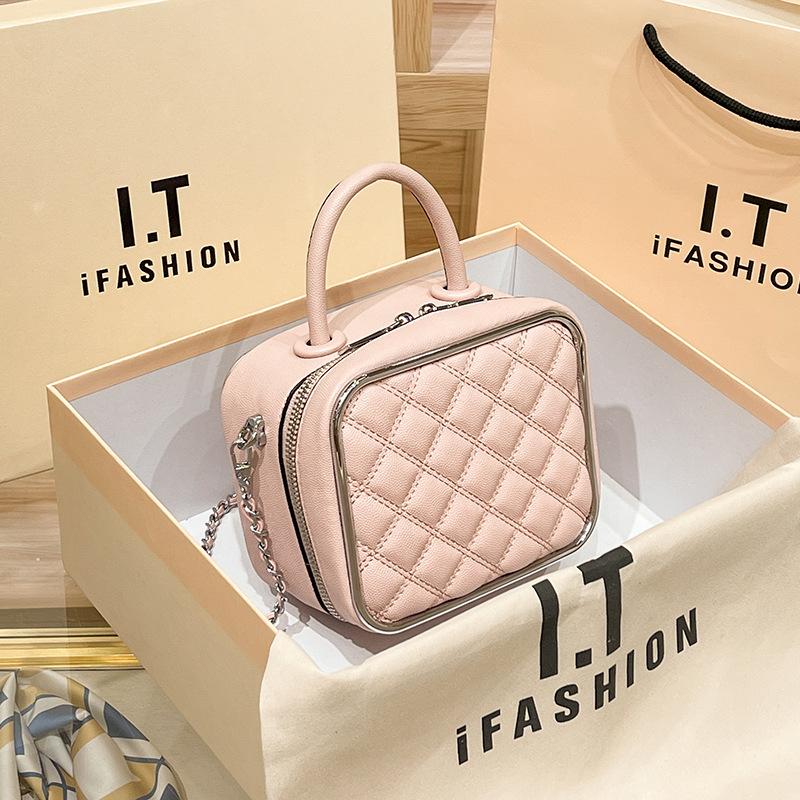 Женская сумка с вышитым нитками в ромбовидную клетку, весенне-летняя, простая косметичка-коробка, одно плечо, цепочка через плечо, маленькая квадратная сумка