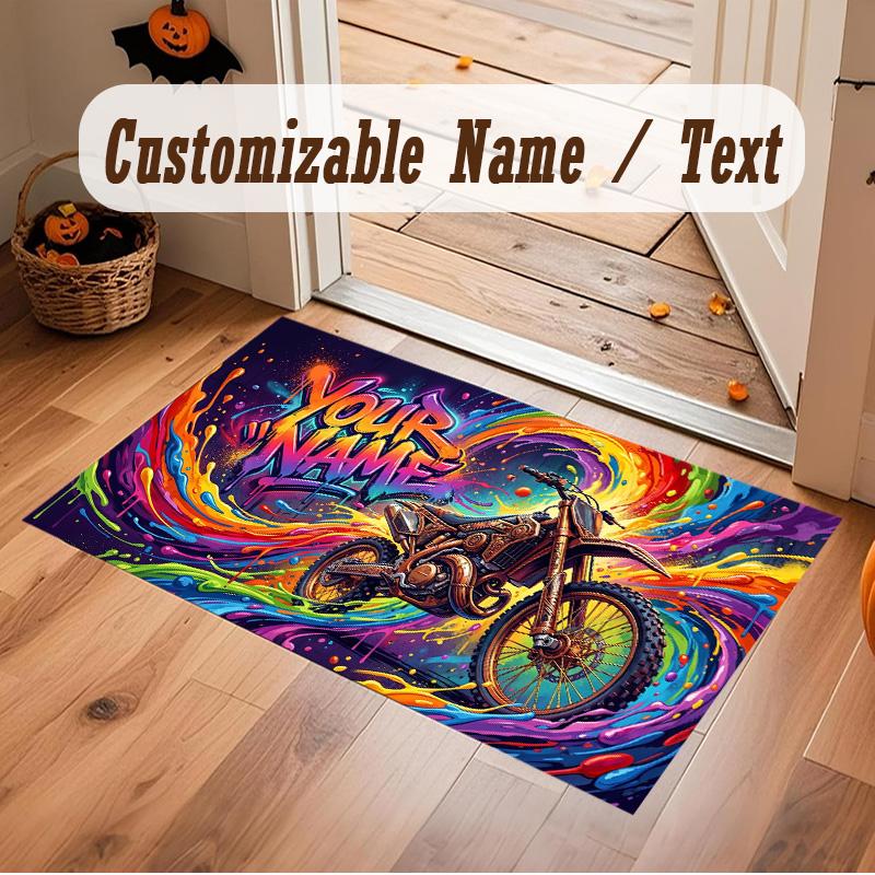 Motorcycle Biker Theme Soft Crystal Velvet Rug Custom Name & Text Print Non Slip Floor Rug for Bedroom Living Room