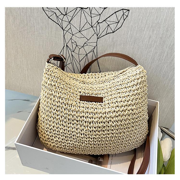 Маленькая свежая плетеная сумка женская простая и высококлассная плетеная из соломы сумка-мессенджер большой вместимости для морского отдыха, пляжная сумка