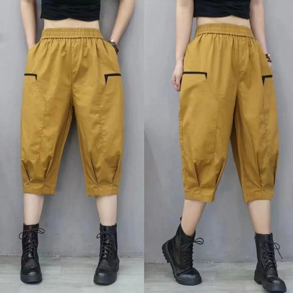 Женские летние свободные повседневные брюки Seven-minute с высокой талией, однотонные удобные эластичные брюки