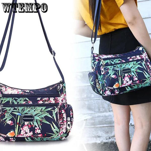 WTEMPO Женские сумки на одно плечо с цветочным принтом в сельском стиле, винтажные легкие сумки-мессенджеры на молнии в европейском и американском стиле