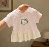 Girls Summer Short Sleeve T Shirt Cotton Polka Dot Applique Top