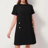 Women Sweet French Style Short Dresses Elegant Tweed Solid Color Button Up Pullover Midi Dress Office Lady Short Formal Dresses