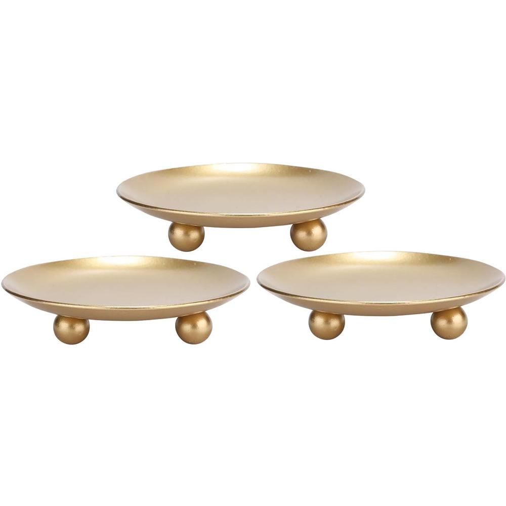 3pcs Gold Iron Candle Plates for LED & Wax Candles for Weddings or Party Decor