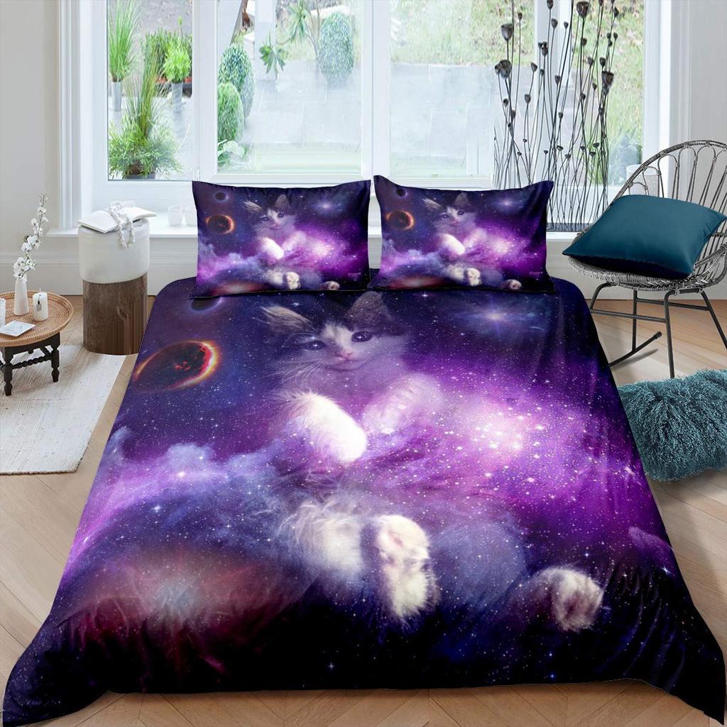 Королевский пододеяльник «Звездное небо» Красочный комплект постельного белья «Галактика» Космическое пространство 2/3 шт. Пододеяльник Блестящий полиэстер Чехол для одеяла