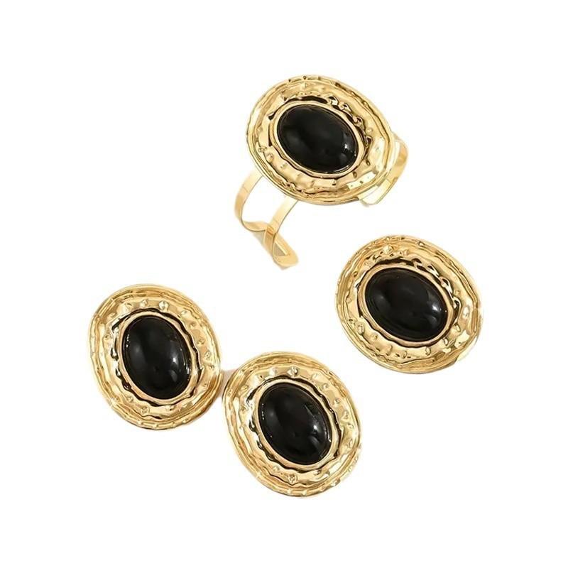 Модный винтажный набор украшений Овальное неровное кольцо с темпераментом Браслет Серьги