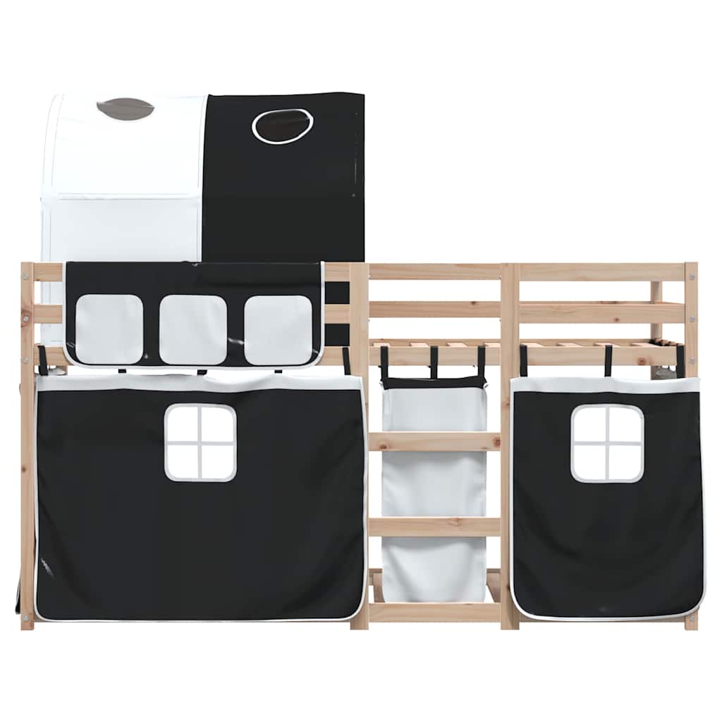 Bunk Bed with Curtains White & Black 80 x 200 cm Pine Wood