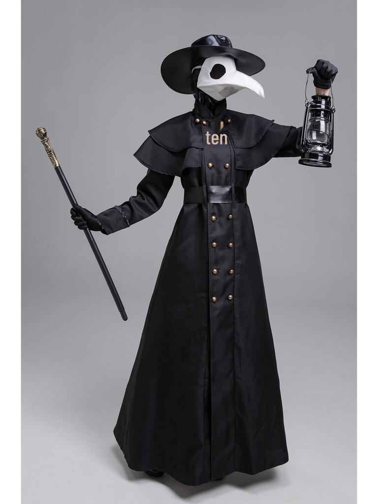 Steampunk Medieval Plague Doctor Costume with Raven Bird Beak Mask
