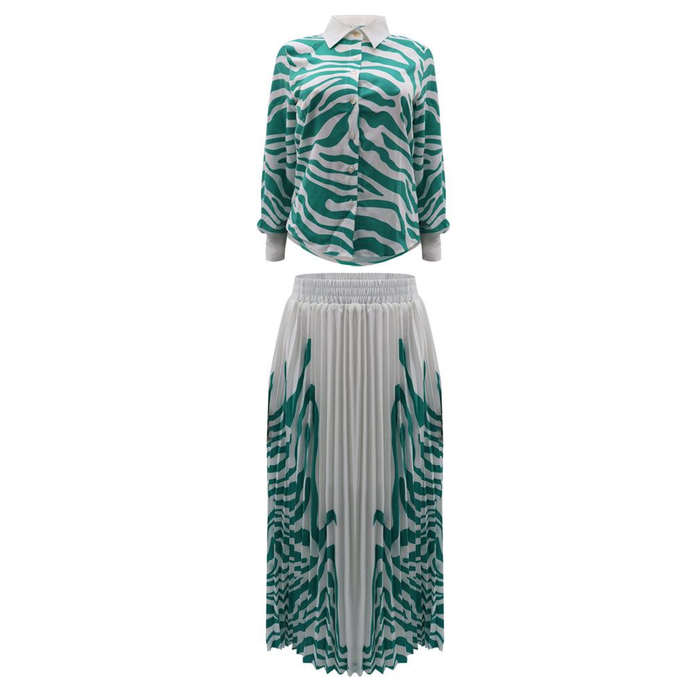 Весенне-летний женский костюм с длинными рукавами и принтом зебры, повседневный плиссированный полубоди с длинной юбкой