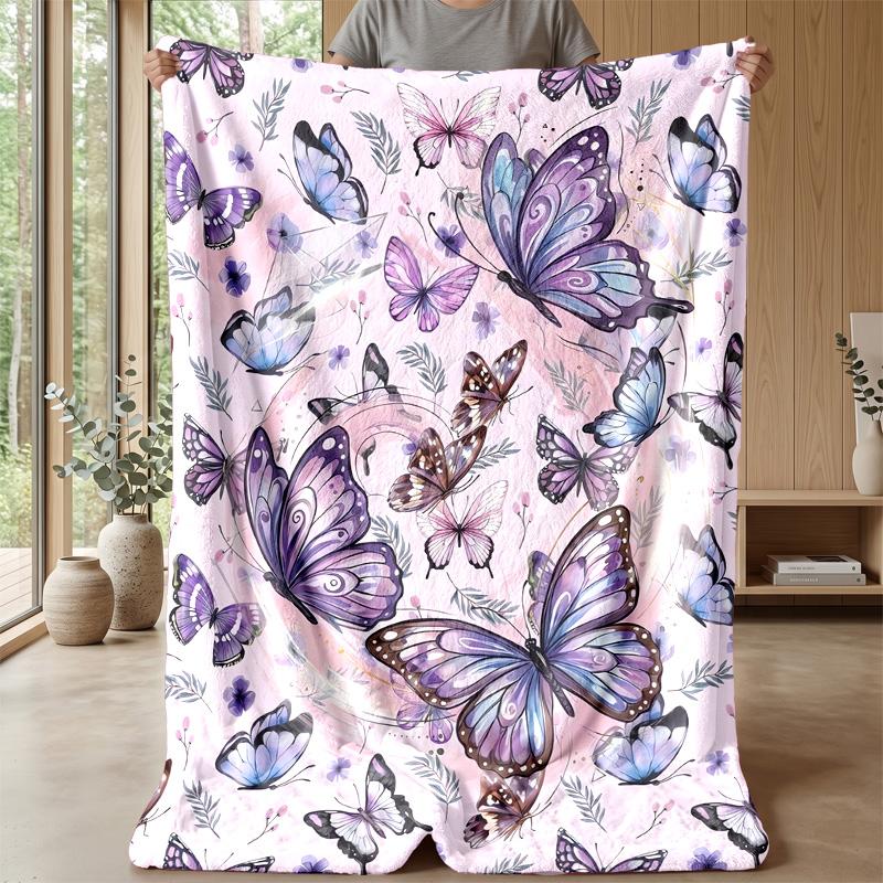 Butterfly Enchanted Portrait blanket Personalized Name Flannel Blanket Soft Cozy Plush Throw for Sofa Bed Lightweight Home Decor