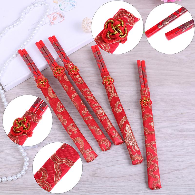 Красные палочки для еды, китайский деревянный держатель для сумки, столовые приборы, кухонные палочки для еды