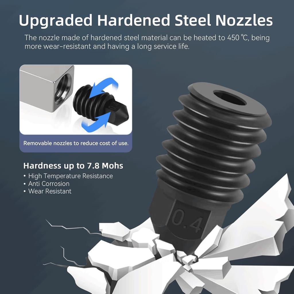 Обновленный керамический хотенд-комплект для 3D-принтера Flashforge Adventurer 5M/5M Pro, Быстрый нагрев, Быстросъемное сопло 0.4 мм из закаленной стали + Хромированная латунь