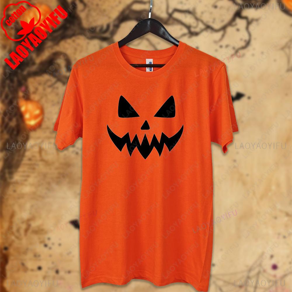 Vintage Halloween Funny Pumpkin Face Women Unisex Graphic T Shirts All Saints Day AllHallowsEve Couple Cotton Tshirt Camisetas