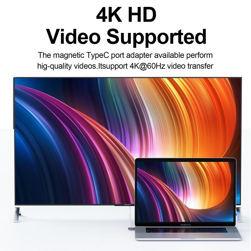 FONKEN 24-контактный адаптер Type-C с боковой присоской PD 100 Вт, конвертер для MacBook с быстрой зарядкой, USB 3.1, магнитный адаптер