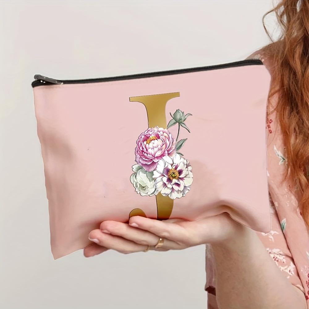 Flower Letter Print Zipper Storage Bag Lightweight Versatile Pouch Trendy Clutch Bag