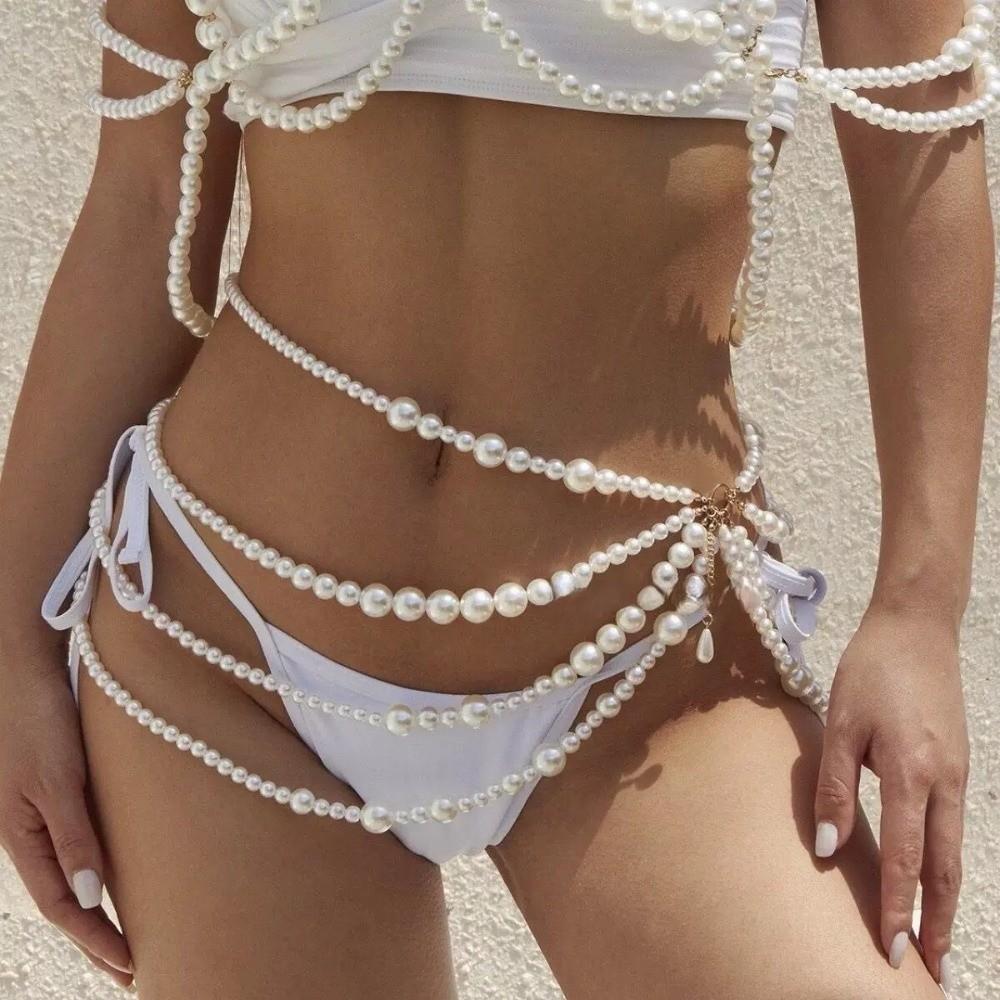 Multi-layer Waist Chain Belt Geometric Party Belt Stylish Beads Chain Belt Body Jewelry