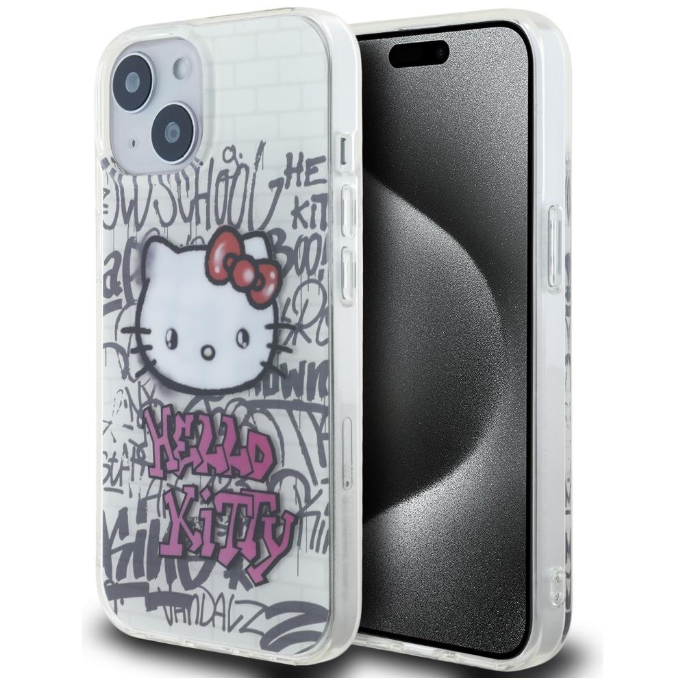 Hello Kitty HKHCP15SHDGPHT iPhone 15 / 14 / 13 6.1" белый/белый жесткий чехол IML Kitty On Bricks Graffiti